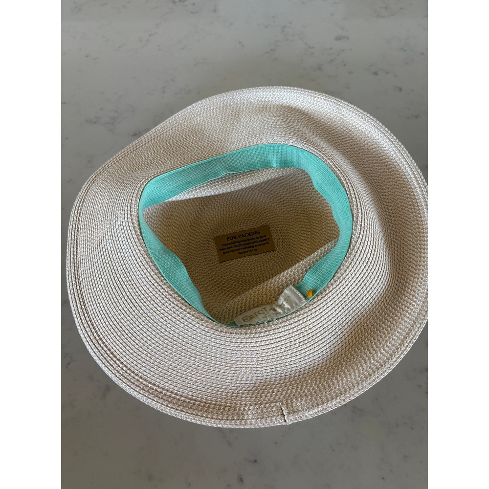 Eric Javits New York Squishee Straw Sun Hat Packable Cream Tan Wide Brim - Picture 4 of 8